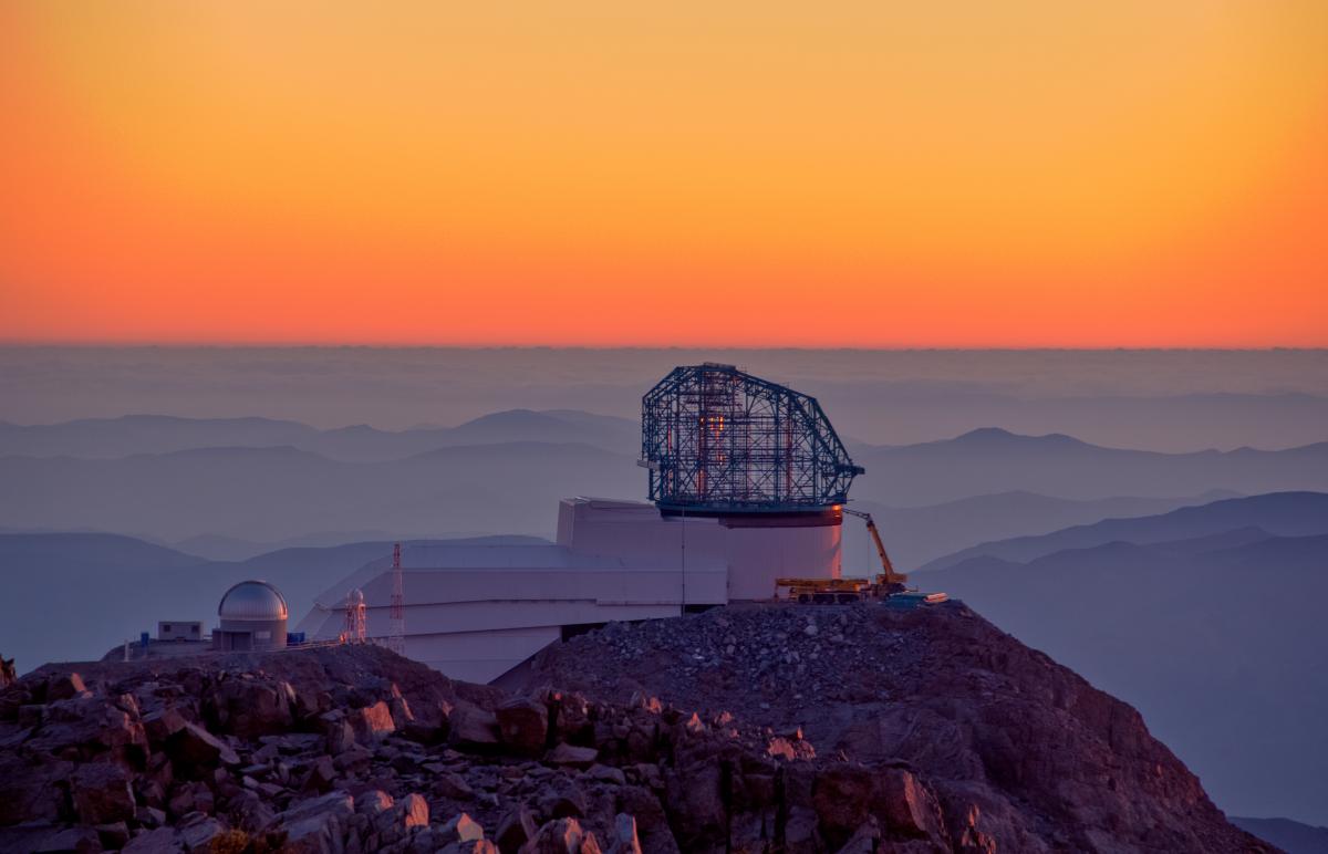 This photo of LSST at sunset was taken from behind the nearby Gemini telescope.  Credit: LSST Project/NSF/AURA