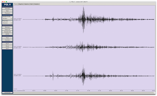 creenshot of the magnitude 7.8 earthquake reading that impacted Nepal on Saturday, 25 April 2015, on a seismometer at DTM. (Steven Golden/DTM)
