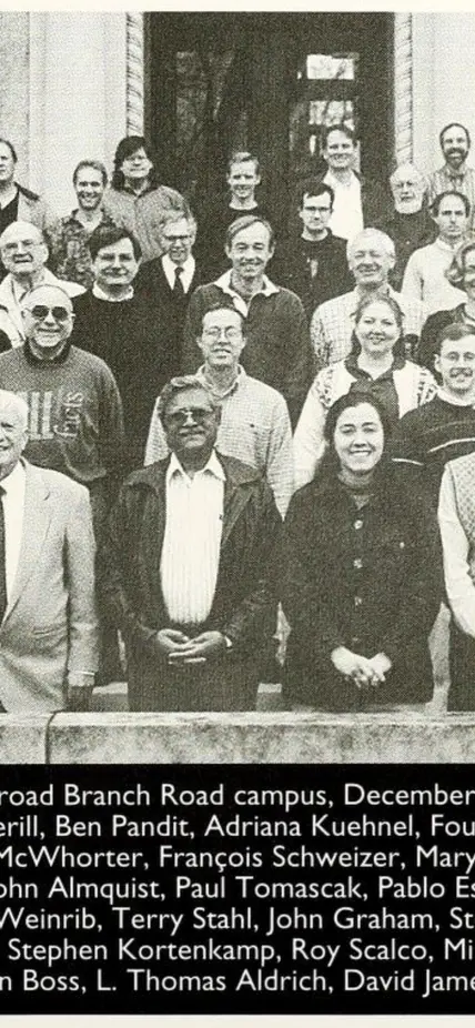 Kuehnel is fourth from the right on the front row in this Department of Terrestrial Magnetism group photo from 1997. Many notable astronomers and geophysicists stand with her in this image, including famed astronomer Vera Rubin (front row, third from the left).