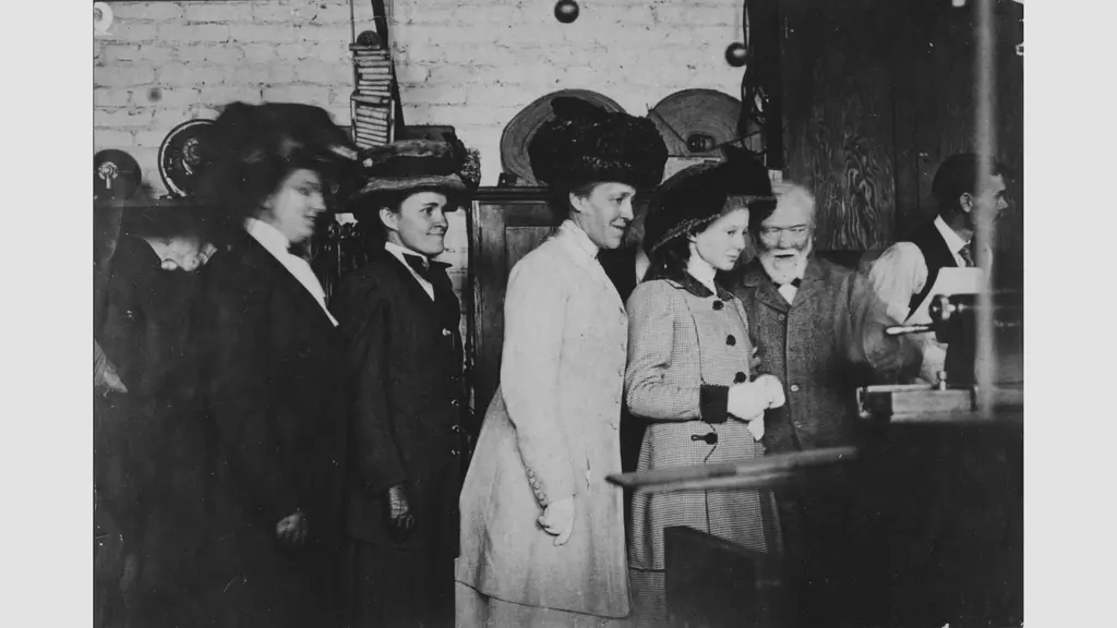 Andrew Carnegie visits the machine shop at Mount Wilson Observatory's Pasadena laboratory