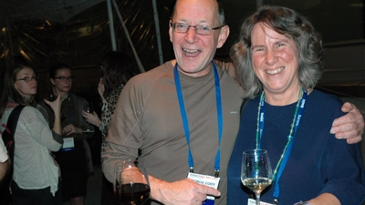 Marilyn Fogel and George Cody at the 2014 Carnegie alumni reception at the AGU Fall Meeting. 
