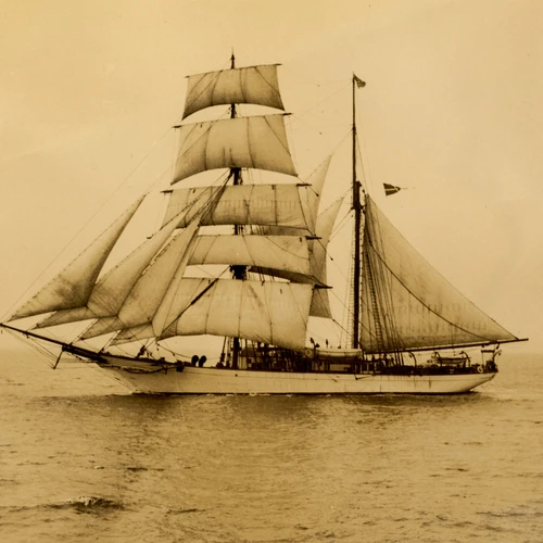 The Carnegie ship under full sail.
