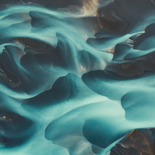 Aerial drone view of a huge riverbed and delta, glacial river system transporting deposits from the Vatnajokull glacier,Iceland